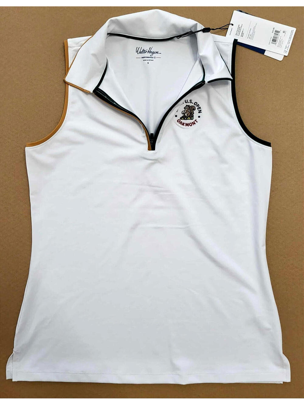 NWT WALTER HAGEN Women 125th US OPEN-OAKMONT UPF 50+ White Sleeveless Polo Top-S